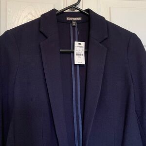 NWT Express Navy Blazer open front 3/4 sleeves waffle texture sz XS